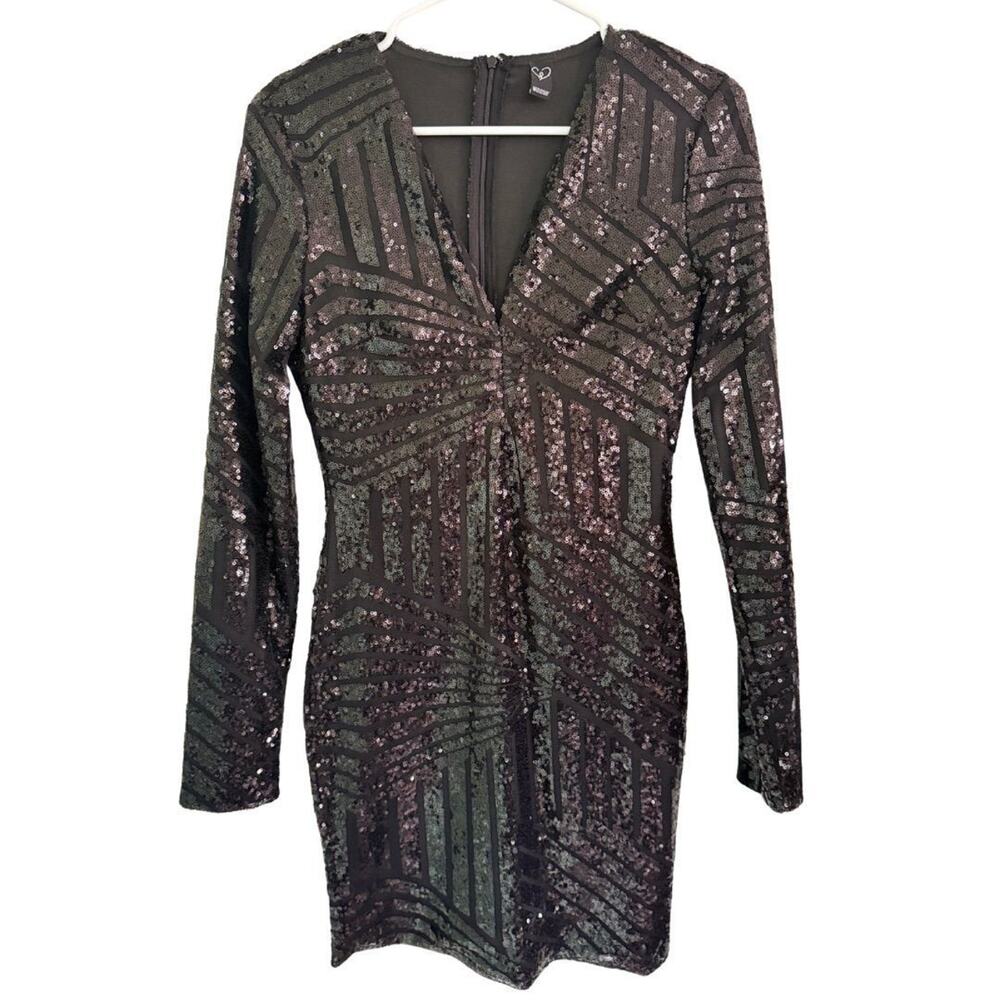 Windsor Black Sequin Long Sleeve Mini Dress Size 2
